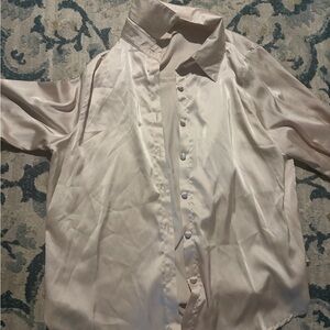 SHEIN Cream Satin Button Up